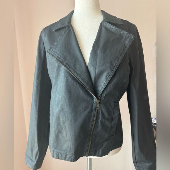 New Eileen Fisher Moto short zip jacket in waxed organic cotton sz M - Picture 3 of 15
